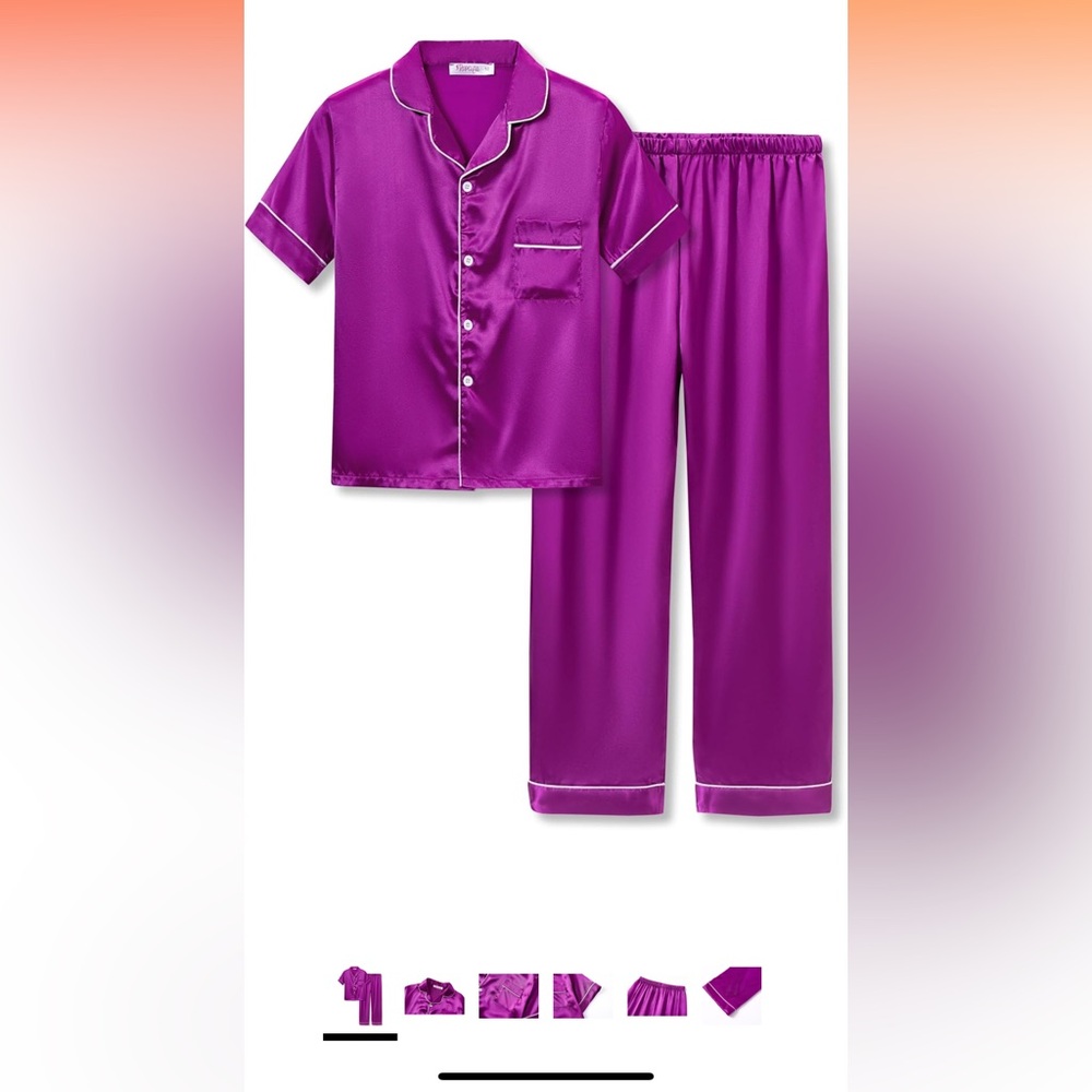 Girls purple satin pajama set with capri pant fit. Size 16